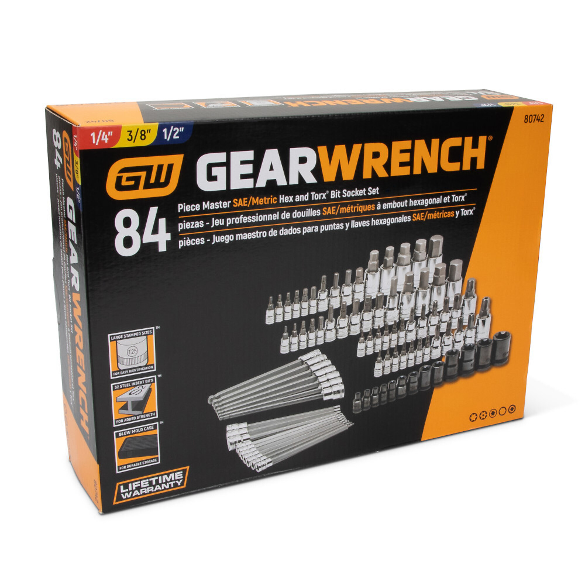 GEARWRENCH 84-Pc. Master Bit Socket Set, Hex, Torx and External Torx, Blow-Molded Case, Model# 80742
